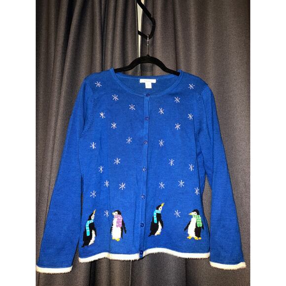 Ugly Christmas Sweater Xmas Cardigan Size Medium Penguin - Picture 1 of 3
